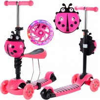 MalPlay, Hulajnoga Biedronka, Trójkołowa Balansowa z Święcącymi kółkami - Różowa