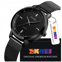Mały Elegancki Zegarek Damski Skmei Wskazówkowy Na Bransolecie Mesh Czarny