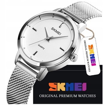 Mały Elegancki Zegarek Damski Skmei Wskazówkowy Na Bransolecie Mesh Srebrny - SKMEI