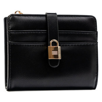 Mały pojemny portfel damski na karty portmonetka na zatrzask suwak skóra ekologiczna Cavaldi, czarny - 4U CAVALDI