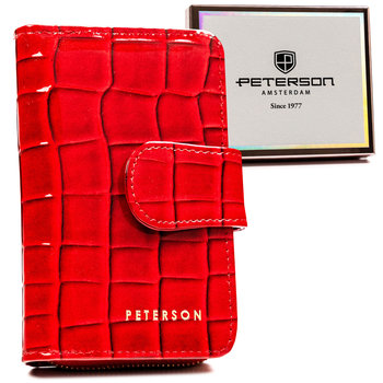 Mały portfel damski na karty i dokumenty z ochroną kart RFID skóra ekologiczna croco Peterson, czerwony - Peterson