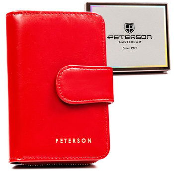 Mały portfel damski na karty i dokumenty z ochroną kart RFID skóra ekologiczna Peterson, czerwony - Peterson