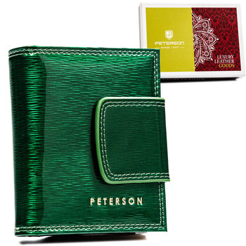 Mały portfel damski na karty z lakierowanej skóry naturalnej Peterson, ciemnozielony - Peterson