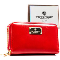 Mały portfel damski na zamek PETERSON rozbudowany na karty ochrona RFID portfel typu piórnik czerwony