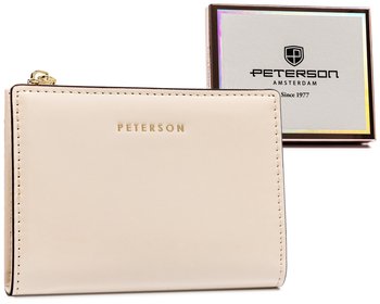 Mały portfel damski portmonetka z lakierowanej skóry ekologicznej Peterson, beżowy - Peterson
