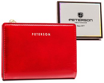 Mały portfel damski portmonetka ze skóry ekologicznej Peterson czerwony z ochroną kart RFID - Peterson