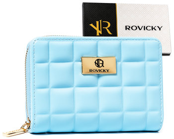 Mały portfel damski Rovicky na zatrzask kompaktowa pikowana portmonetka na suwak, niebieski - Rovicky