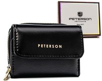 Mały portfel damski skóra ekologiczna portmonetka na suwak Peterson, czarny Peterson