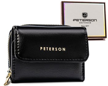Mały portfel damski skóra ekologiczna portmonetka na suwak Peterson, czarny - Peterson