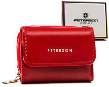 Mały portfel damski skóra ekologiczna portmonetka na suwak Peterson, czerwony - Peterson