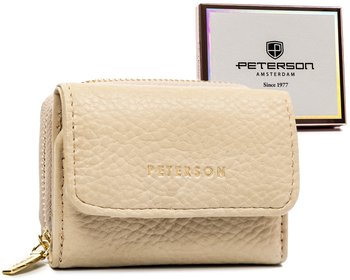 Mały portfel damski z ochroną RFID skóra ekologiczna portmonetka na suwak Peterson, beżowy - Peterson