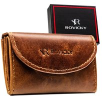 Mały portfel męski ze skóry naturalnej slim skórzany cienki RFID w pudełku brązowy Rovicky