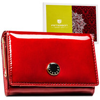 Mały skórzany portfel damski czerwony lakierowany antykradzieżowy RFID PETERSON