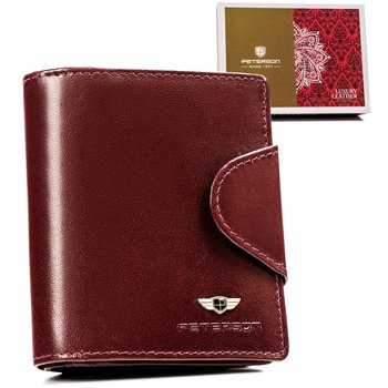 Mały skórzany portfel damski portmonetka na karty Peterson, bordowy - Peterson