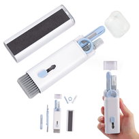 Mały zestaw do czyszczenia klawiatury słuchawek czyścik 7w1 biało niebieski
