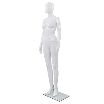 Manekin damski ze szklaną podstawą, biały, błyszczący, 175 cm - vidaXL