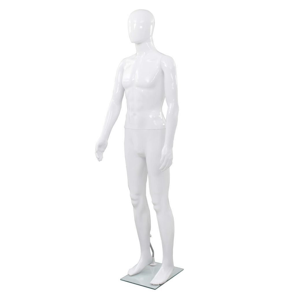 Фото - Вішалка для одягу VidaXL Manekin męski ze szklaną podstawą, biały, błyszczący, 185 cm 