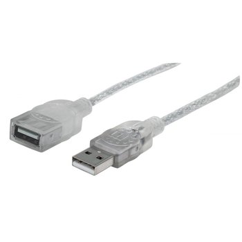 Manhattan Kabel / Przedłużacz USB 2.0 A-A M/F 1,8m srebrny - Manhattan