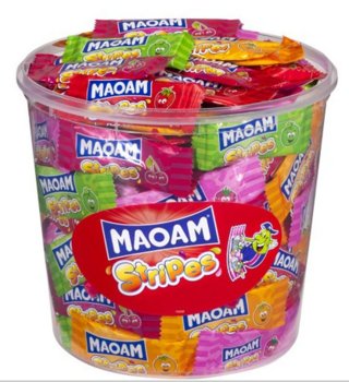 Maoam, gumy rozpuszczalne o smaku owocowym Stripes, 150 sztuk - Haribo