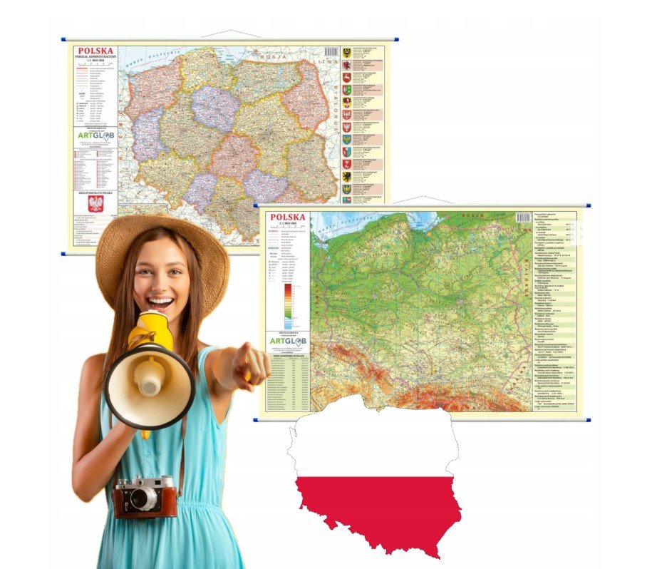 Polska. Mapa ścienna dwustronna fizyczno-administracyjna-Zdjęcie-0