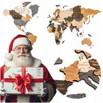 Mapa Świata Drewniana 3D XXL Beżowa Brązowa 181 x 100 cm Puzzle na Ścianę
