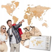 Mapa Świata Drewniana 3D XXL Naturalna 181x100 cm Puzzle z Drewna na Ścianę