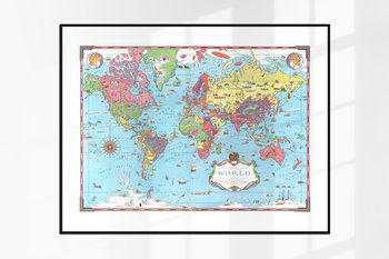 Mapa świata XX w. kolorowa dekoracja vintage plakat na ścianę 90x60 (A1)  - DodoPrint