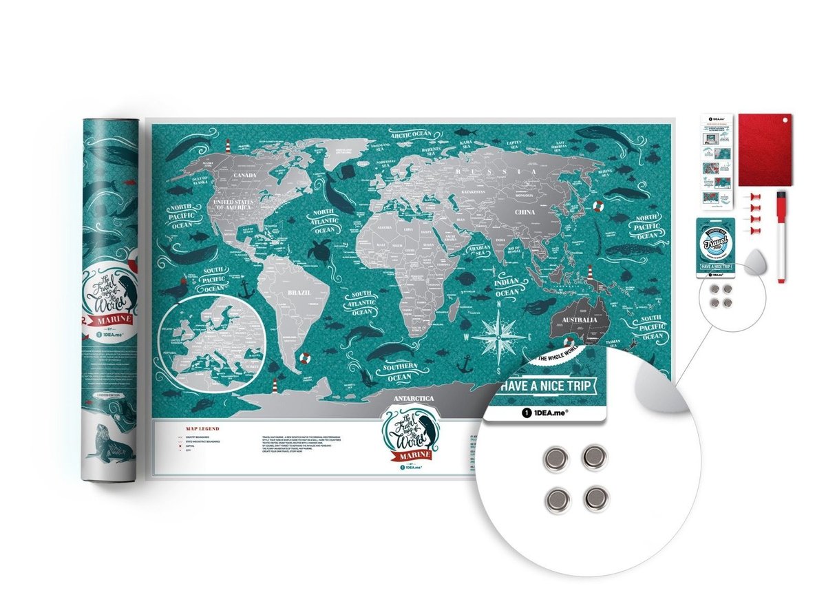 Mapa zdrapka Świat, Travel Map Marine World, 60x40 cm