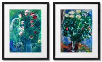 Marc Chagall, Kochankowie Z Bukietami Zielone Plakaty - DEKORAMA