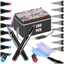 Markery Alkoholowe Zestaw 204 Sztuk Flamastry Pro + Etui Art Pisaki Mazaki