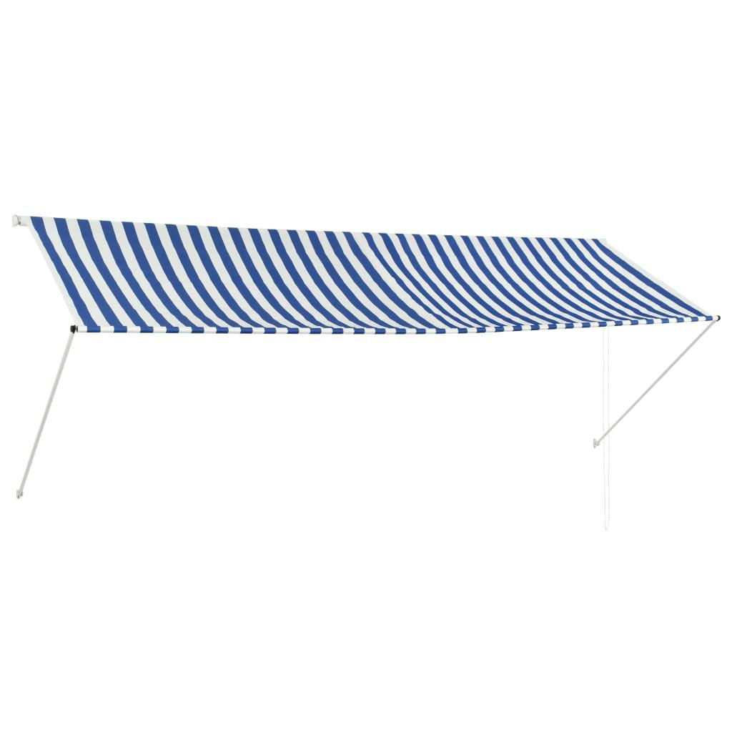 Markiza VIDAXL, ręczna, pasy, niebiesko-biała, 350x150 cm