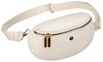 Markowa saszetka damska ecru PETERSON mała miejska na ramię listonoszka na suwak kieszonki na drobiazgi telefon złote okucia skóra ekologiczna szeroki pasek na ramię