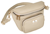 Markowa saszetka nerka damska PETERSON skóra ekologiczna mała saszetka listonoszka na ramię kieszonki na drobiazgi telefon regulowany odpinany pasek złote okucia miejska modna beżowa