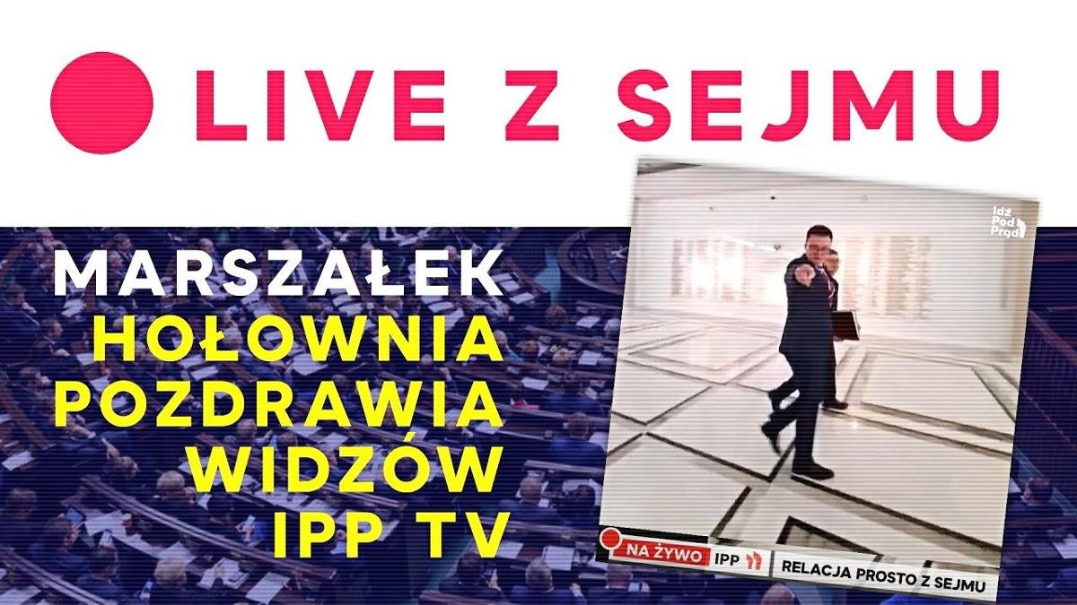 Marszałek Hołownia pozdrawia widzów IPP TV Live z Sejmu Idź Pod
