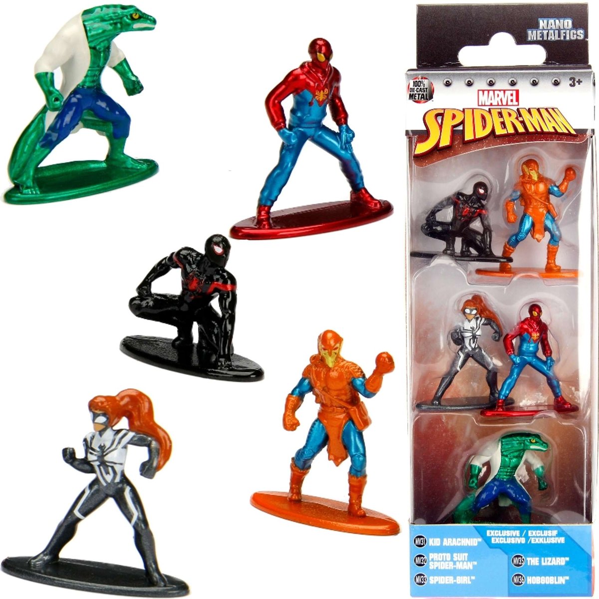 Фото - Фігурки / трансформери Jada Marvel Spiderman zestaw nano metalfigs 5 metalowych figurek 