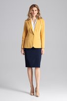 Marynarka damska elegancka Regular Fit zapinana na 1 guzik z klapami, do pracy i na co dzień - M653, musztardowa, S FIGL