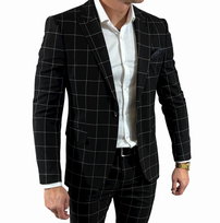 Marynarka  jednorzędowa taliowana czarna w kratę  DJM03 52