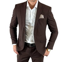 Marynarka  jednorzędowa taliowana gładka brązowa/czekoladowa DJM014 56