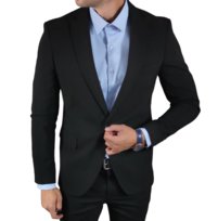 Marynarka  jednorzędowa taliowana gładka czarna  DJM06 48