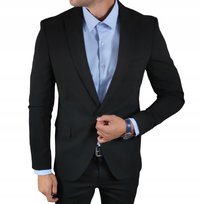 Marynarka jednorzędowa taliowana gładka czarna DJM06 - 58