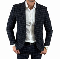 Marynarka  jednorzędowa taliowana granatowa w drobną kratkę   DJM11 56