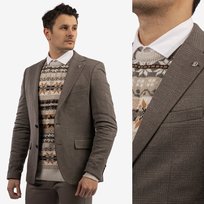 Marynarka Męska Brązowa Elegancka w Kratę RIBAS 3029 Brązowy 56 Inna marka