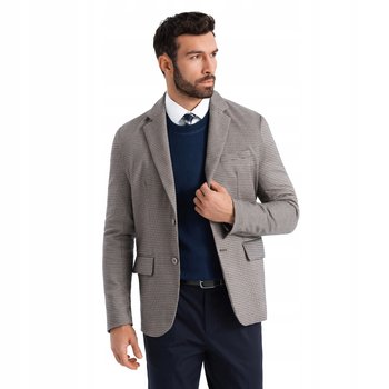 Marynarka męska casual w delikatną kratkę brązowa V1 OM-BLZB-0116 M - Ombre