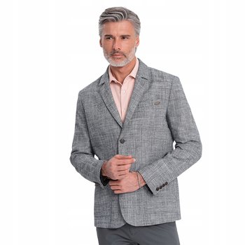 Marynarka męska o kroju REGULAR z lnem grafitowa V5 OM-BLZB-0128 XL - Ombre
