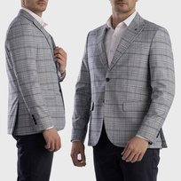 Marynarka Męska Szara Elegancka Klasyczna w Granatową Kratkę 3871 Szary 48 Inna marka