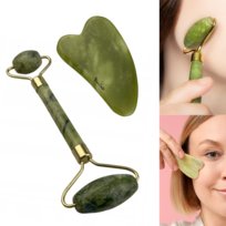 Masażer Kamienny Do Twarzy Roller Jadeitowy Zielony Płytka Gua Sha Zestaw