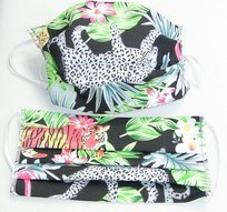 Maseczka Maska Ochronna Na Twarz Dżungla Palmy Tygrys Lampart Dzikie Koty Czarne Tło