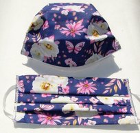 Maseczka Maska Ochronna Na Twarz Szafirowa Kwiatki Białe Różowe