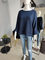 Masełkowa bluza z przeszyciami - granatowy One size Inna marka