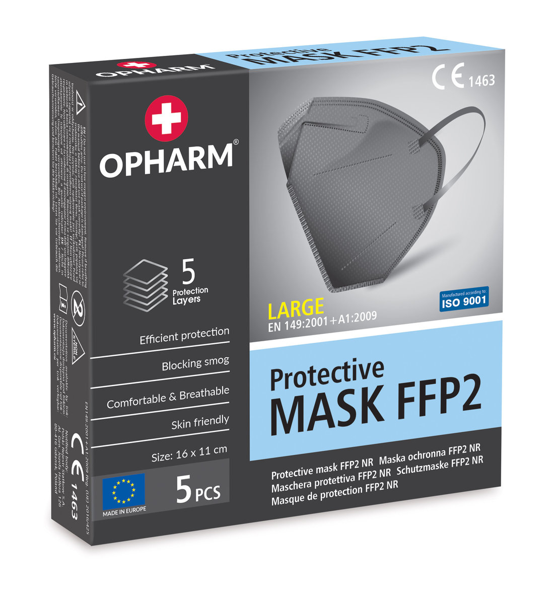 Maska Ochronna FFP2 LARGE 5 sztuk szara pakowane zbiorczo | Sklep EMPIK.COM